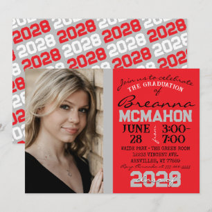 Rot & Silber Modernes Abschluss Foto Einladung