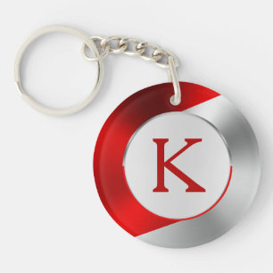 Rot & Silber Modernes geometrisches Design Schlüsselanhänger