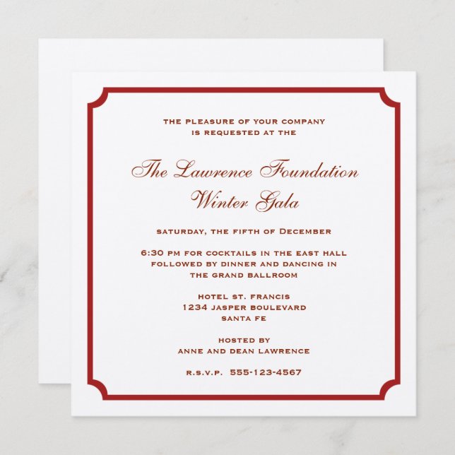 Rot-Silber-Quadrat Firmenfeiertag Einladung (Vorne/Hinten)