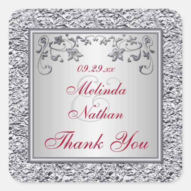 Rot, silberne IMITATE Aufkleber mit floraler Gastg (Vorderseite)