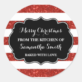 Rot Stripes Weihnachtsbacken-Aufkleber Runder Aufkleber