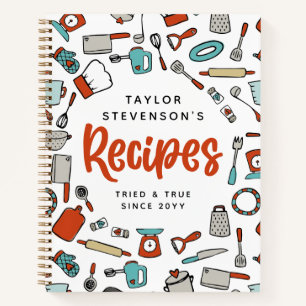 Rot Türkis handgezogene Kochutensilien Rezepte Notizbuch