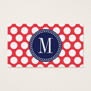Rot u. Navy große Polka-Punkte mit Monogramm