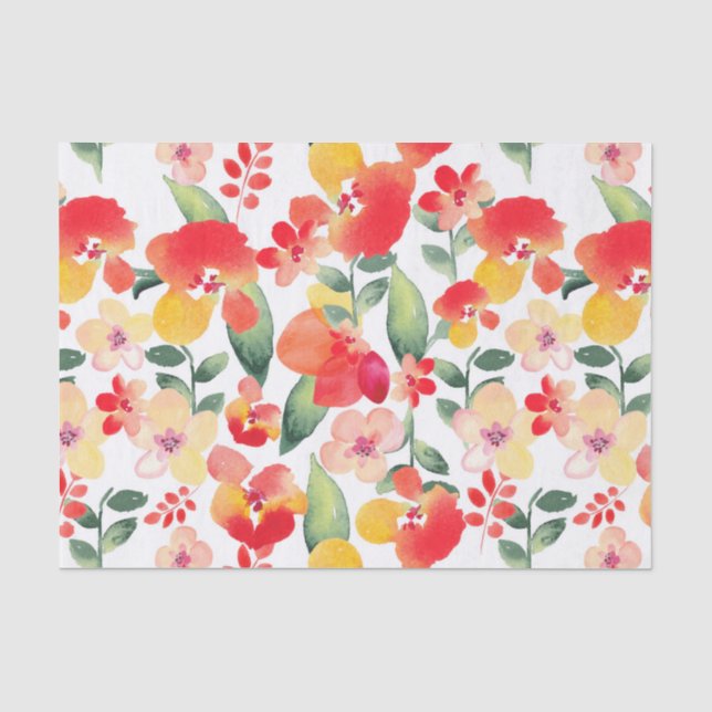 Rot u. Rosa mit Blumen gemalt Seidenpapier (Vorderseite)