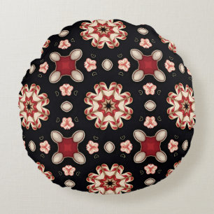 Rot- und Beige-geometrisches Blumenmuster  Rundes Kissen