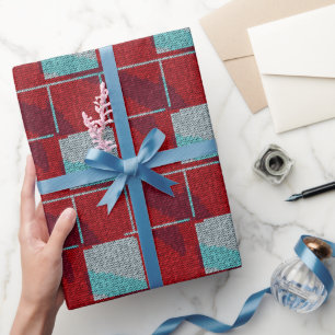 Rot- und Beige-Strick-Strickmuster-Feiertags-Gesch Geschenkpapier