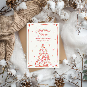 Rot- und beigefarbene vintage Weihnachts-Dinner-Ei Einladung