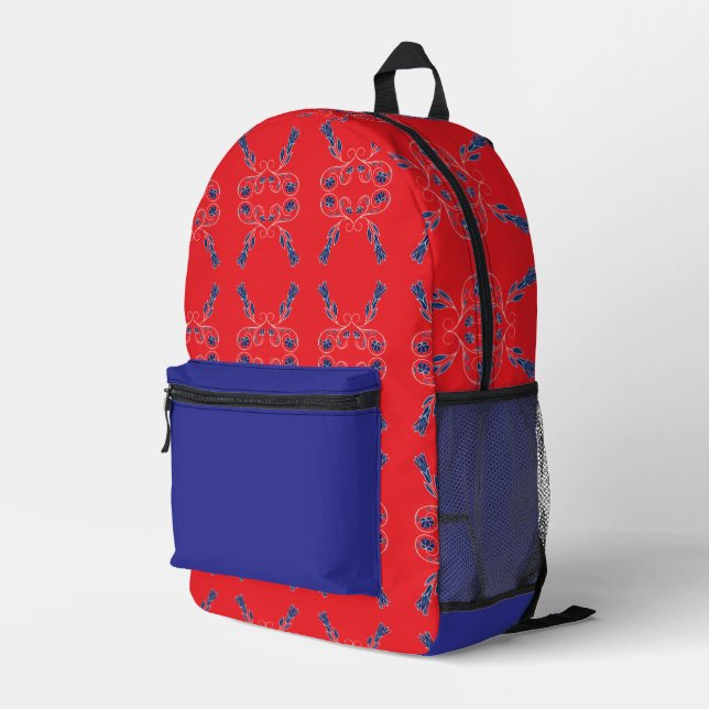 Rot und Blau Bedruckter Rucksack (Rückseitige Ecke Rechts)