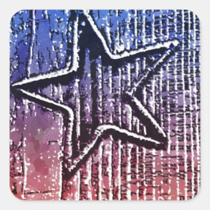 Rot und Blau Cool Rustikale Star Pop Kunst drucken Quadratischer Aufkleber