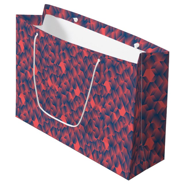 Rot- und blau geometrisch gemustertes Geschenktüte (Vorderseite Schrägansicht)