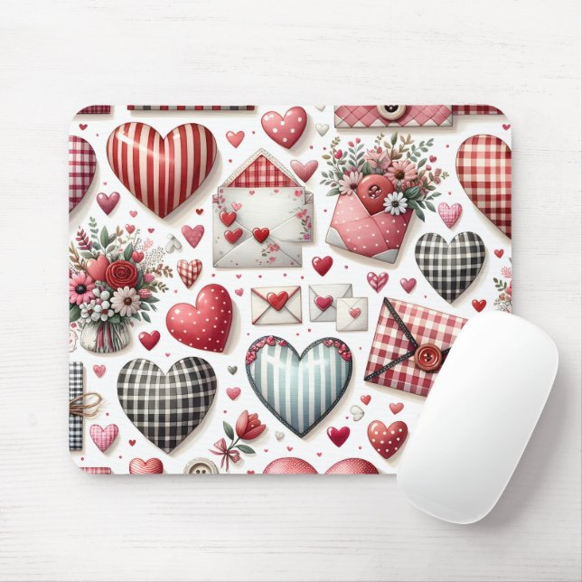 ROT UND BLAU GINGHAM KARIERTER VALENTINSTAG THEMA MOUSEPAD (Mit Mouse)