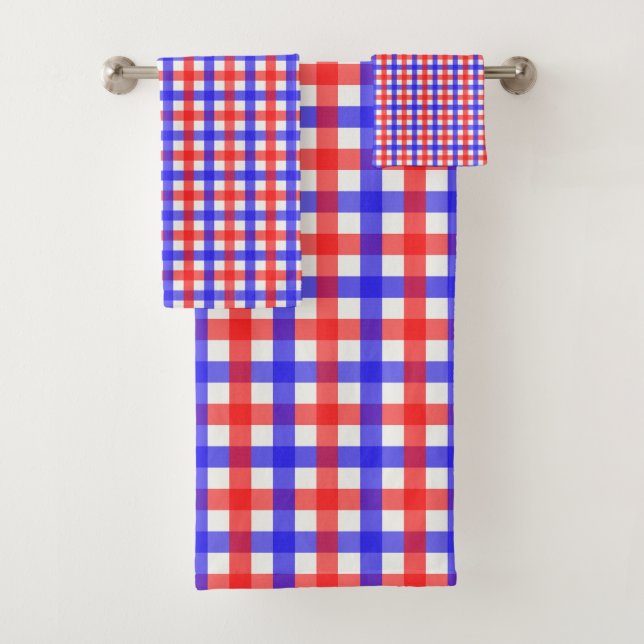 Rot und Blau Gingham Mini Karo Badhandtuch Set (Insitu)