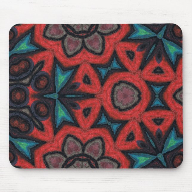 Rot und Blau Kaleidoskop Mandala Blumenmuster Mousepad (Vorne)