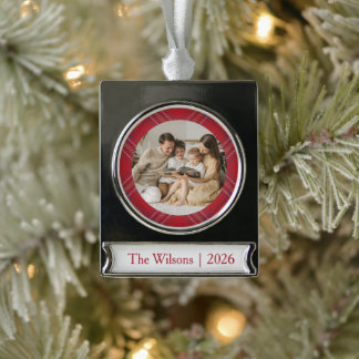Rot und Blau Karo Urlaub Banner-Ornament Silber