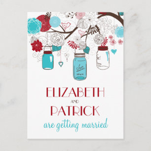 Rot und Blau Mason Jars Save the Date Postcard Ankündigungspostkarte