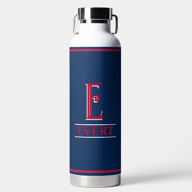 Rot und Blau Monogrammiert Trinkflasche (Vorderseite)