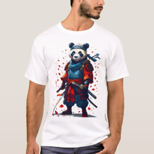 Rot und Blau Panda Samurai T-Shirt