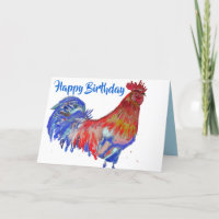 Rot und Blau Rooster Wasserfarben Hühnchen Geburts