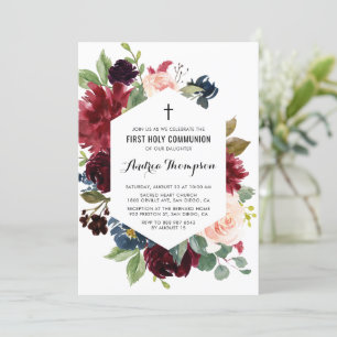 Rot und Blauer Blumenrahmen Erste Heilige Kommune Einladung