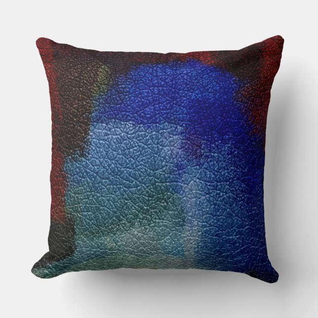 Rot und Blauer Lederlook Kissen (Vorderseite)