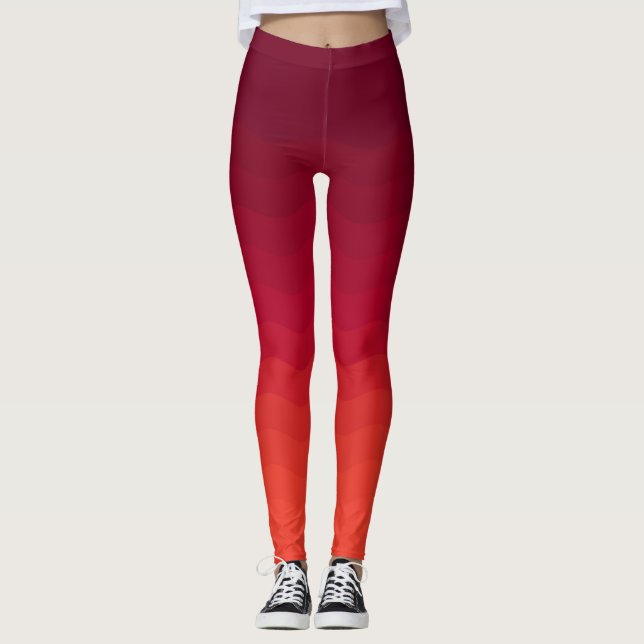 Rot und Burgund Ombre Waves Leggings (Vorderseite)