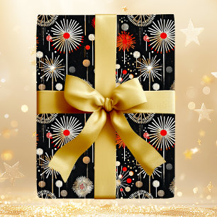 Rot und Creme auf schwarzem festlichem Retro Geschenkpapier
