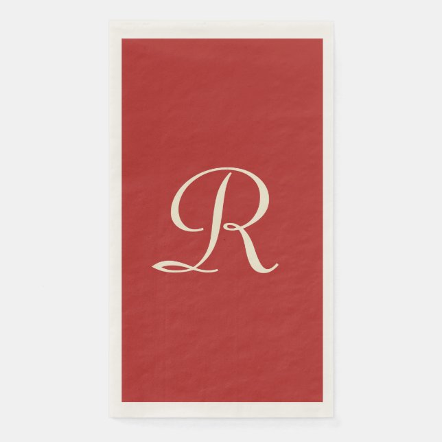 Rot und Creme Mit Monogramm Minimalistisch Elegant Serviette (Vorderseite)