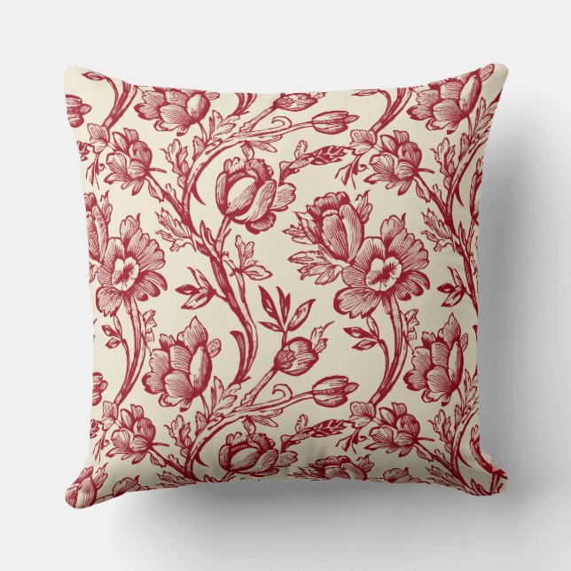 Rot und Creme Tulips Toile - französisches Landdek Kissen (Rückseite)
