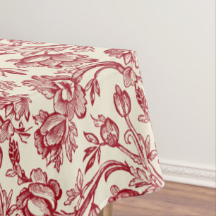 Rot und Creme Tulips Toile - französisches Landdek Tischdecke