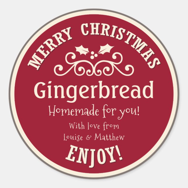 Rot und creme Weihnachtsgingerbrot Geschenksticker Runder Aufkleber (Vorderseite)