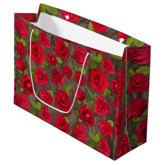 Rot und dunkelrosa florale Rosenmuster Große Geschenktüte