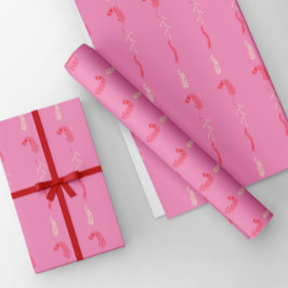 Rot und Elfenbeinblumendoodles in Rosa Geschenkpapier Set