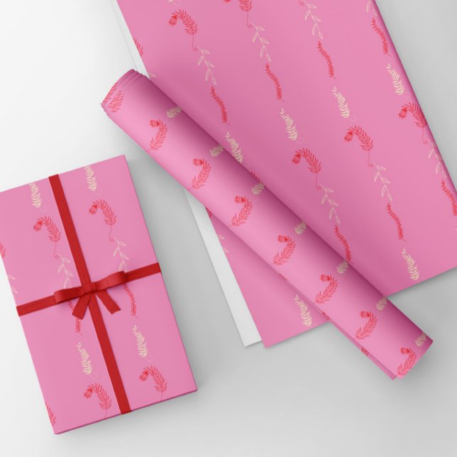 Rot und Elfenbeinblumendoodles in Rosa Geschenkpapier Set (Von Creator hochgeladen)