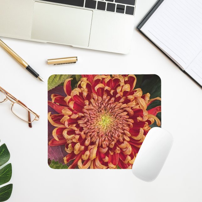 Rot und Gelb Chrysanthemum Floral Mousepad (In Situ)