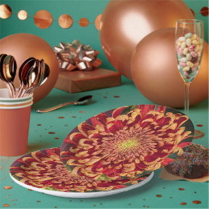 Rot und Gelb Chrysanthemum Floral Pappteller