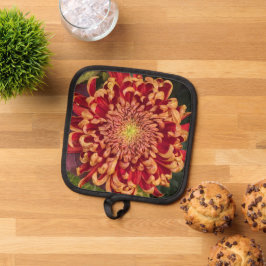 Rot und Gelb Chrysanthemum Floral Topflappen