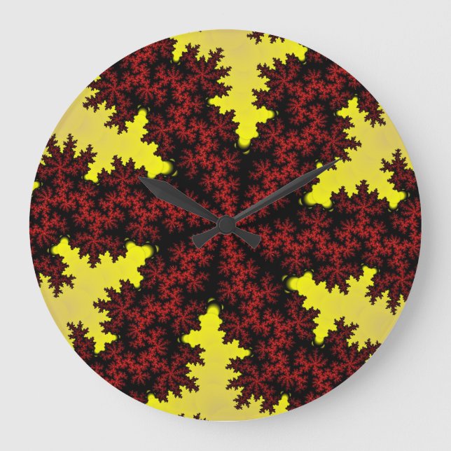Rot und Gelber Schneeflocken Große Wanduhr (Vorderseite)