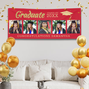 Rot und Gold 5 Foto Gratulation 2026 Abschluss Banner