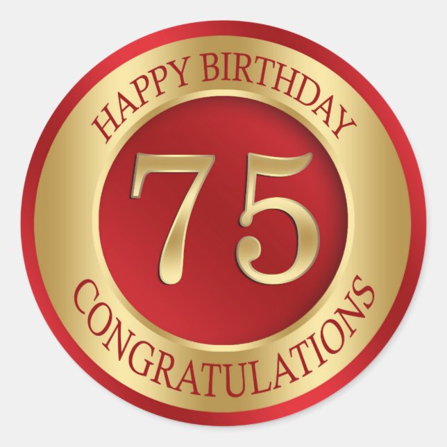 Rot und Gold 75. Geburtstag Runder Aufkleber (Vorderseite)
