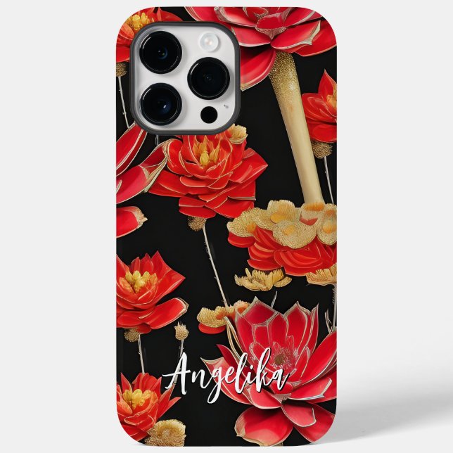 Rot und Gold Abstraktes Design mit Individuelle Na Case-Mate iPhone Hülle (Rückseite)