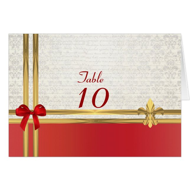 Rot und Gold auf weißer Damast-Tischnummer (Vorderseite (Horizontal))