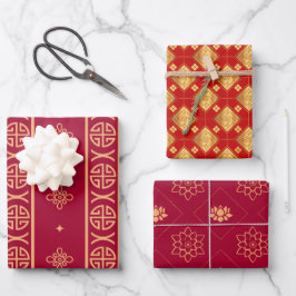 Rot und Gold aus Asien Geschenkpapier Set