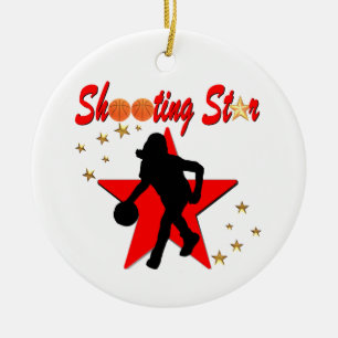 ROT UND GOLD BASKETBALL SHOOOTING STAR DESIGN KERAMIKORNAMENT