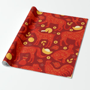 Rot und Gold Chinesische Tierkreiszeichen Geschenkpapier
