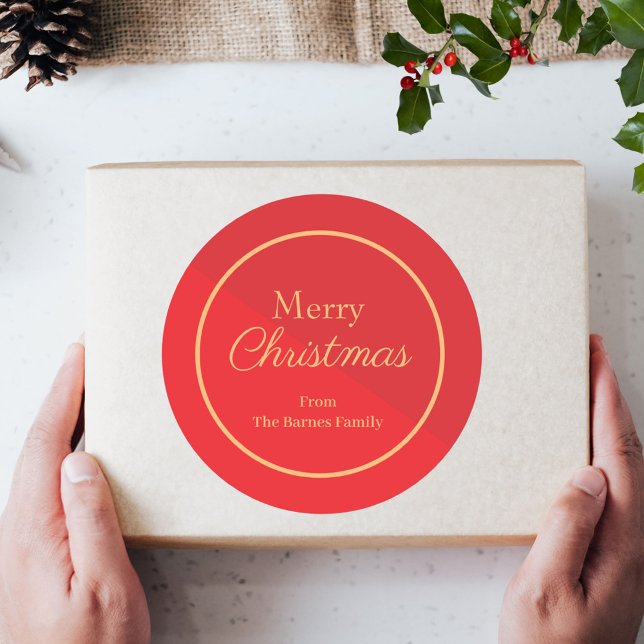 Rot und Gold Custom frohe Weihnachten Runder Aufkleber (Von Creator hochgeladen)