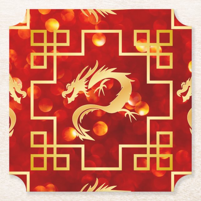 Rot und Gold Dragon Hochzeitszettel Untersetzer (Vorderseite)