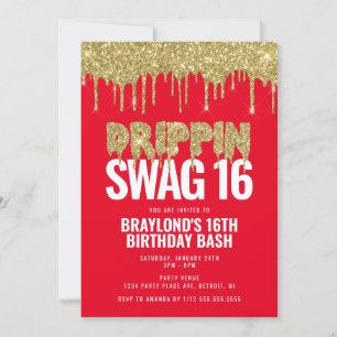 Rot und Gold Drippin Swag 16 Geburtstag Einladung