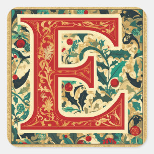 Rot und Gold "E" mit Weihnachtsgrün Quadratischer Aufkleber