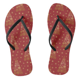 Rot und Gold Eleganter Weihnachtsbaum Flip Flops