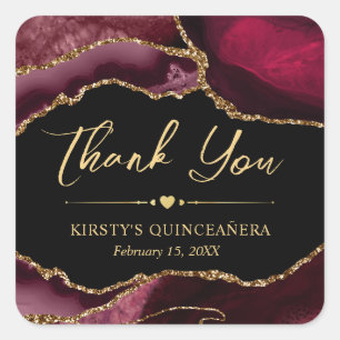 Rot- und Gold-Faux-Glitter-Achat Quinceanera Quadratischer Aufkleber
